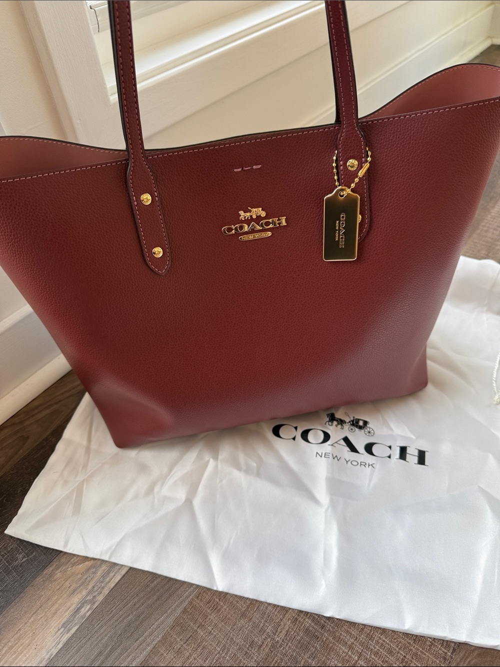 Coach Avenue Burgundy Tote with Gold Hardware